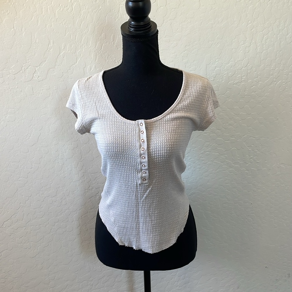 Henley waffle knit top